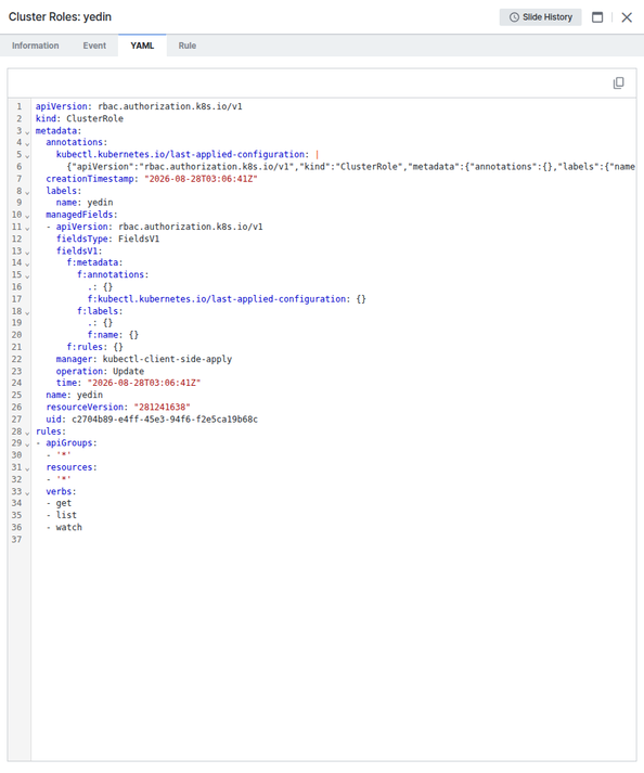 Cluster Role 상세 - YAML 탭