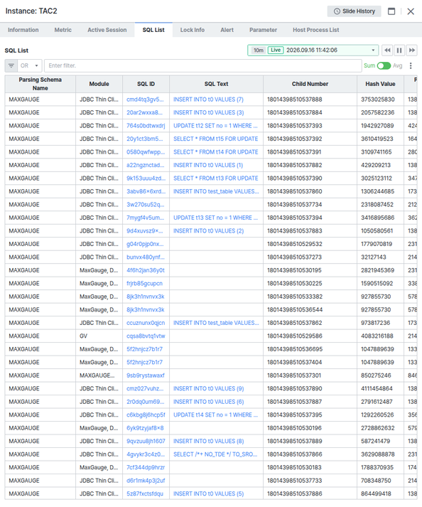 SQL List 탭