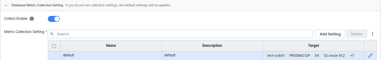 Database Metric Collection Setting
