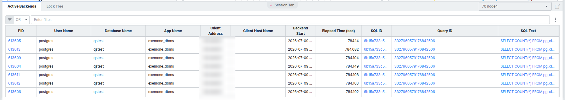 Session Tab - Active Backends 탭