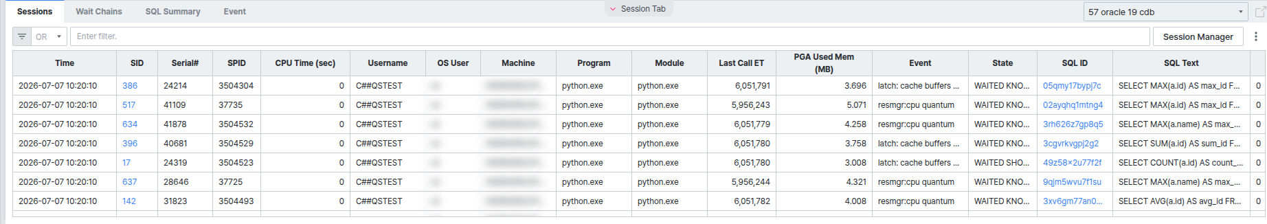 Session Tab - Sessions 탭