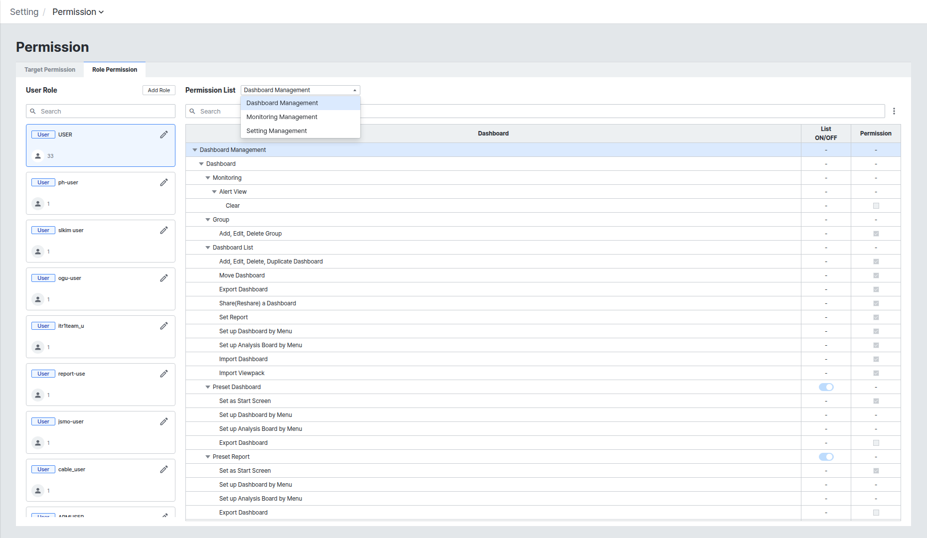 Permission List 드롭다운