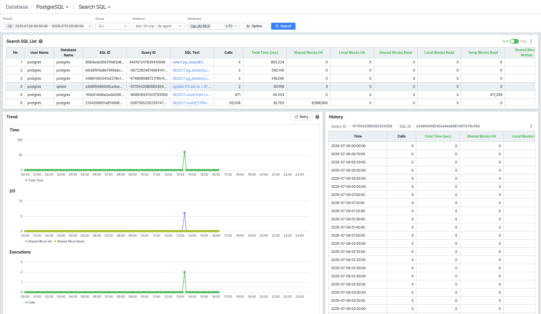 행 클릭으로 SQL 선택