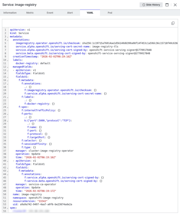 Service 상세 - YAML 탭