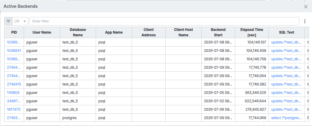 Active Backends 팝업