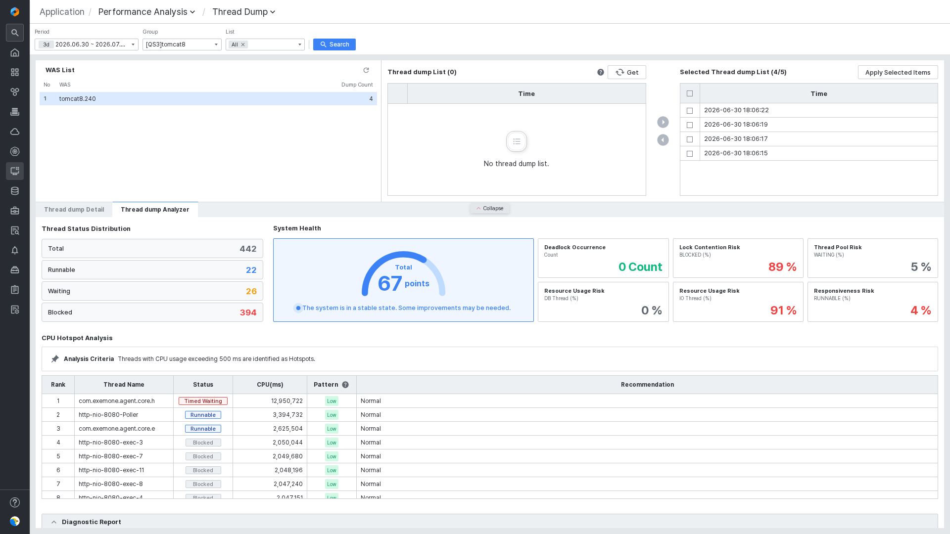 Thread dump Analyzer 탭