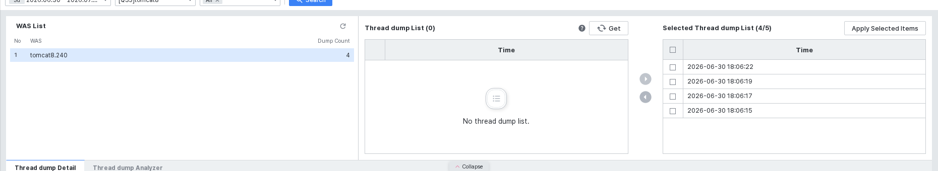 Selected Thread dump List